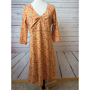 Toad&Co Rosalinda Dress Large Orange Floral Ruched Hiking A-Line Organic Cotton